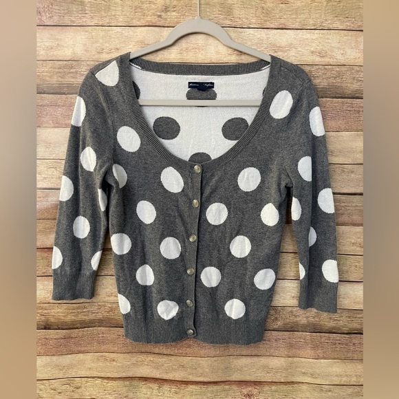 American Eagle Outfitters Sweaters - American Eagle Outfitters Women’s Button Cardigan Sweater Gray Polka Dots Medium